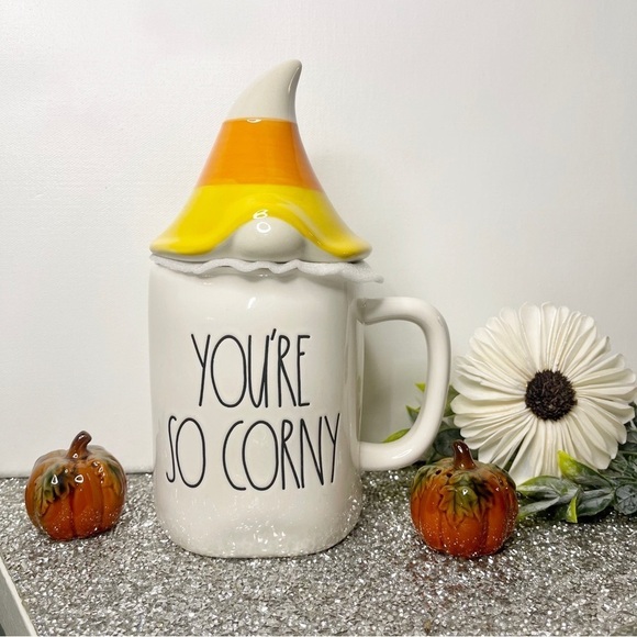 Rae Dunn Halloween You’re So Corny Gnome Mug with Candy Corn Topper New - Picture 2 of 7